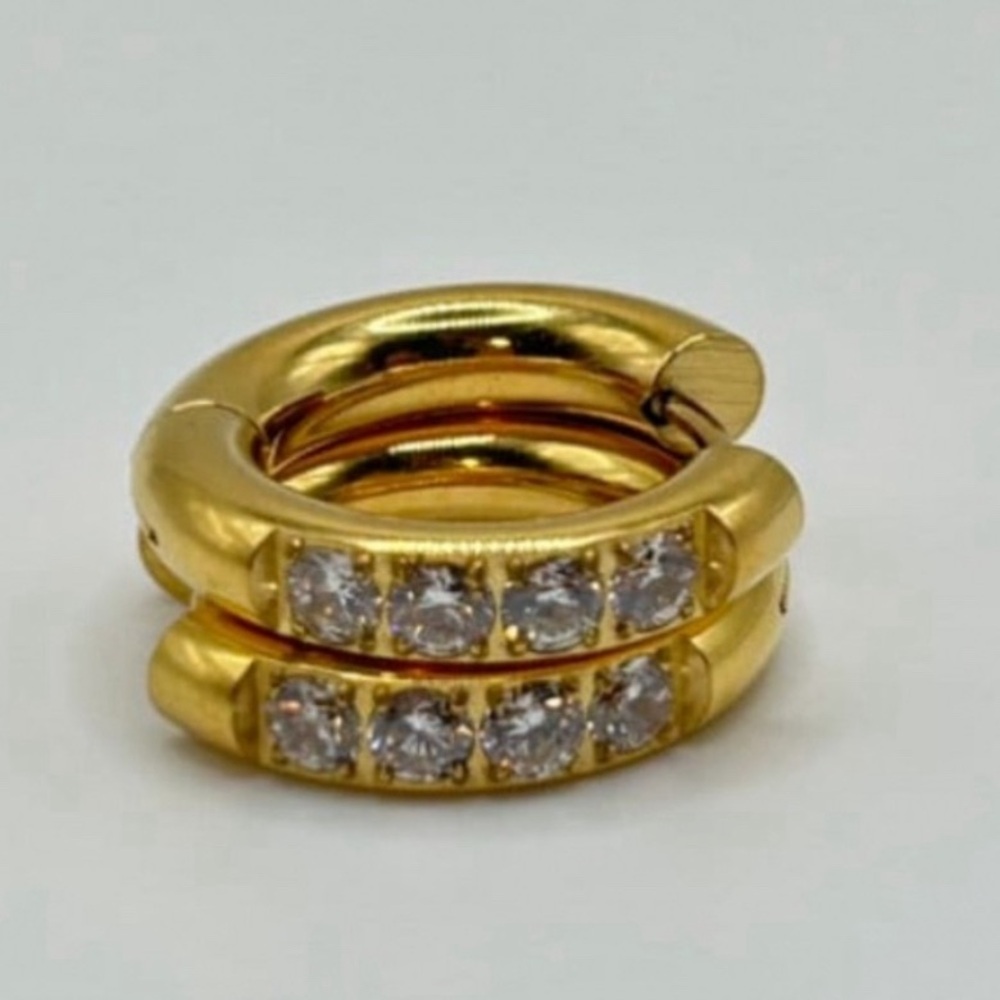 Nickel Free Pave Small Hoop Earrings 18k Gold Plated CZ, Hinge Closure,